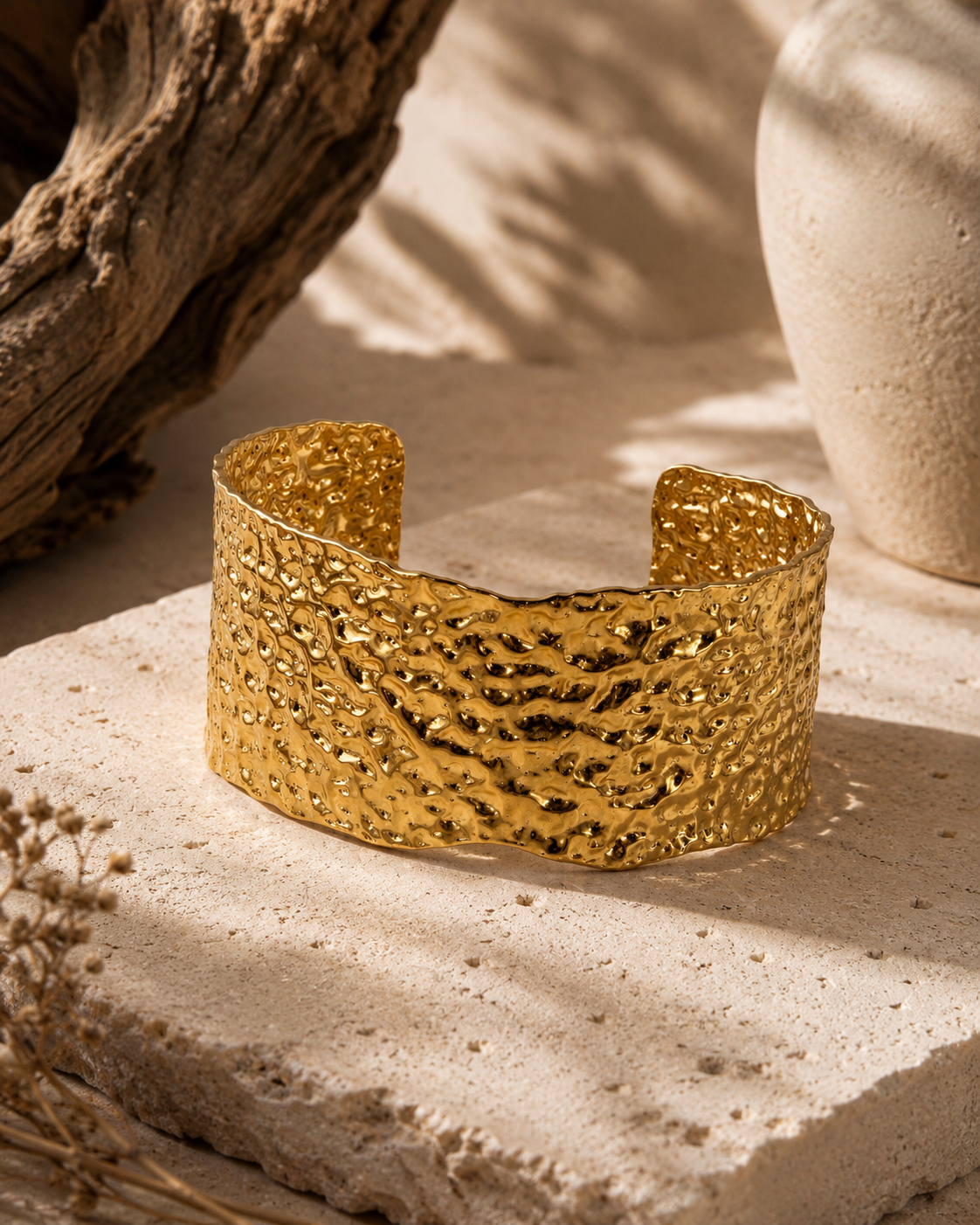 Hammered Slip-on Bangle in gold by YAVI Atelier — view 2