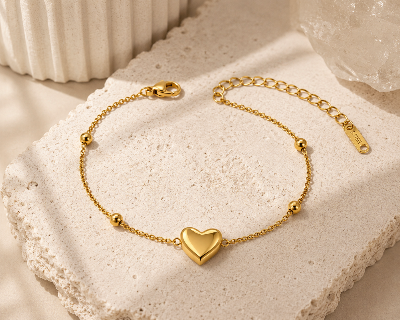 Delicate Heart Bracelet in gold by YAVI Atelier — view 2