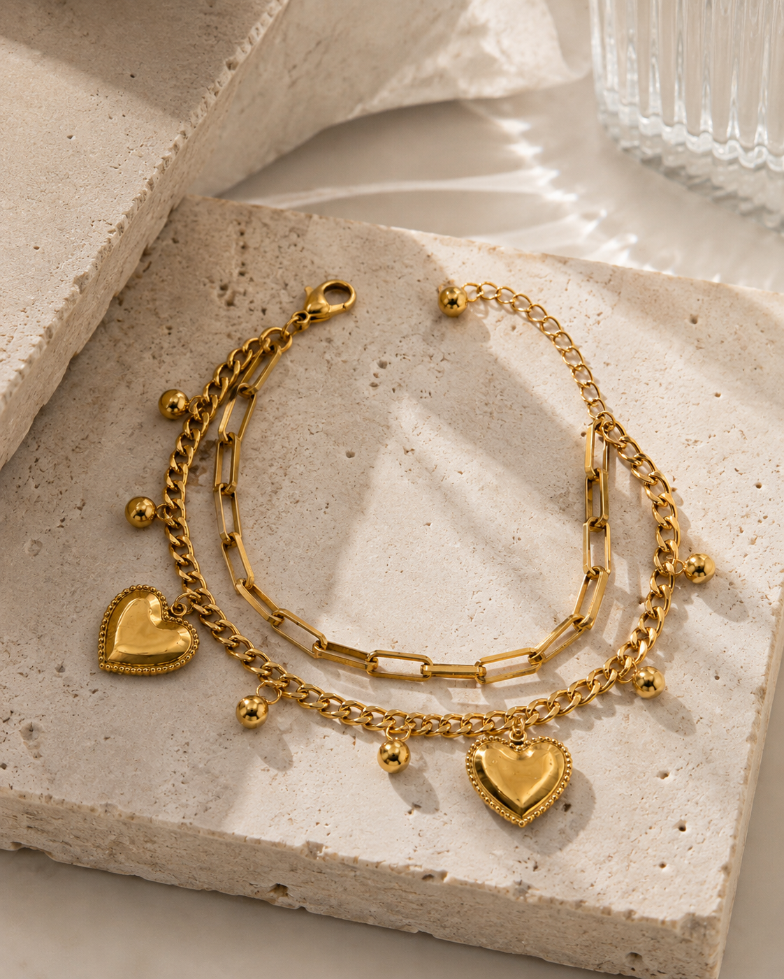 Double-Layer Heart-Shaped Bracelet in gold by YAVI Atelier — view 2