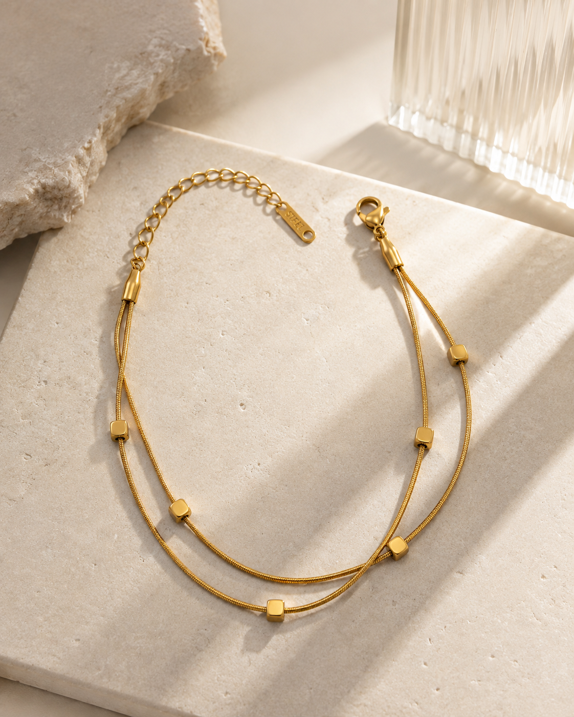 Double-Layer Square Heart Bracelet in gold by YAVI Atelier — view 2