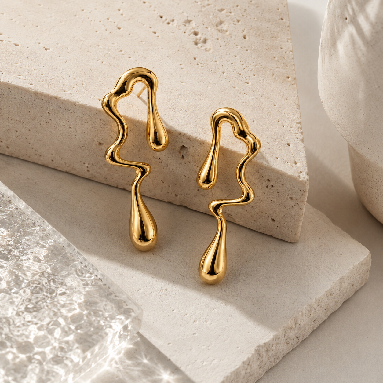 Lined Water Droplet Earrings in gold by YAVI Atelier — view 2