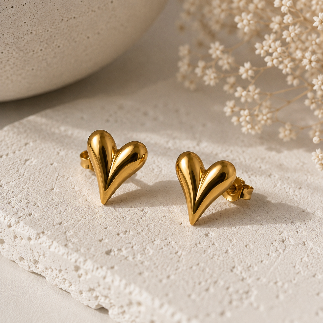 Peach Heart Earrings in gold by YAVI Atelier — view 2