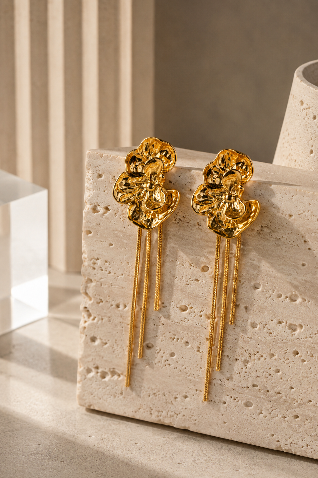 Flower Tassel Earrings in gold by YAVI Atelier — view 2
