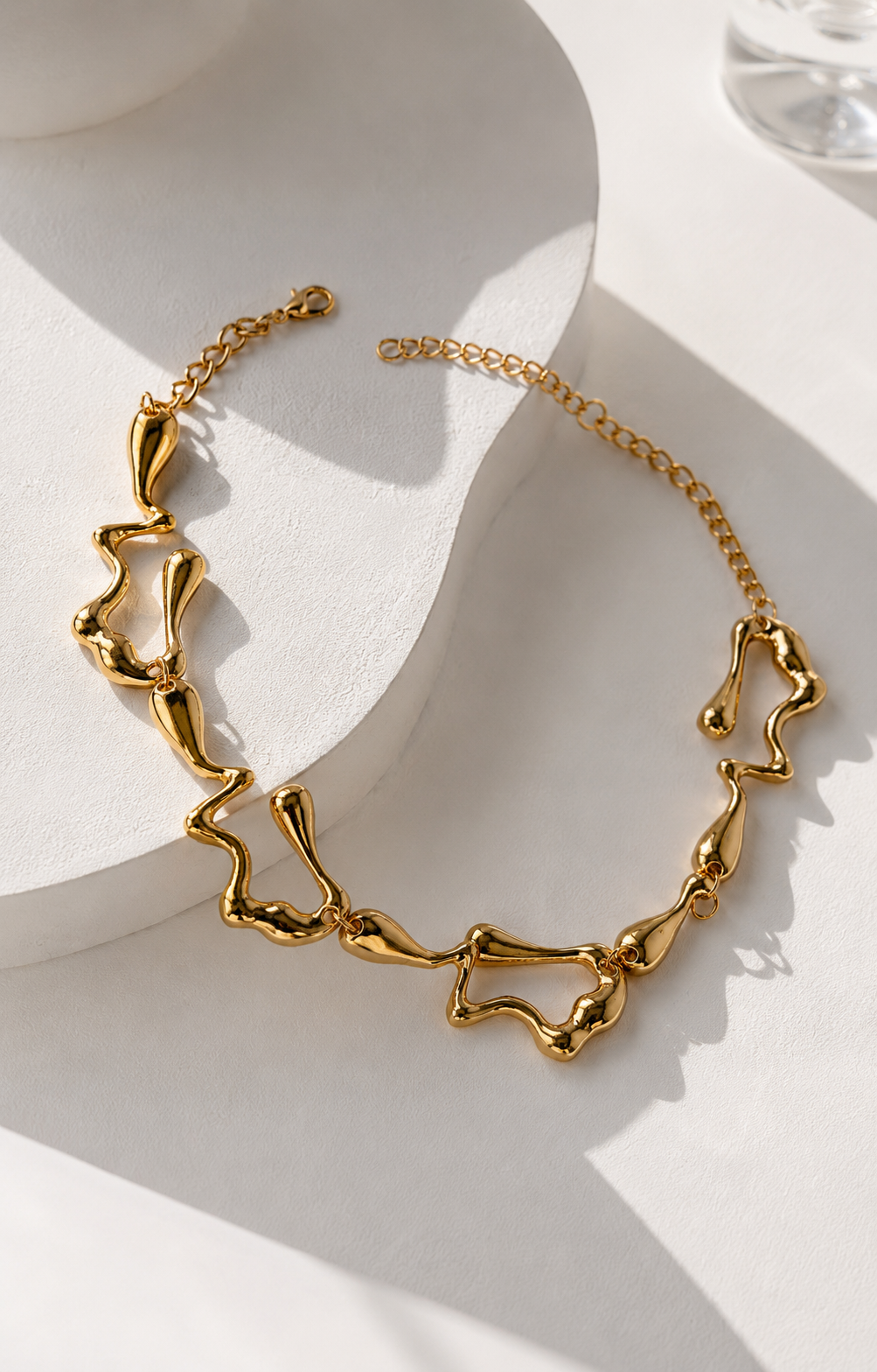 Linear Water Droplet Necklace in gold by YAVI Atelier — view 2